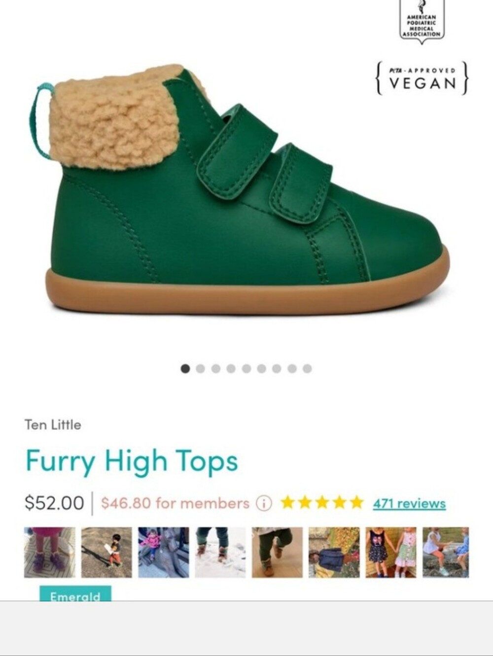 Ten Little Furry High Tops in Emerald - Size 8